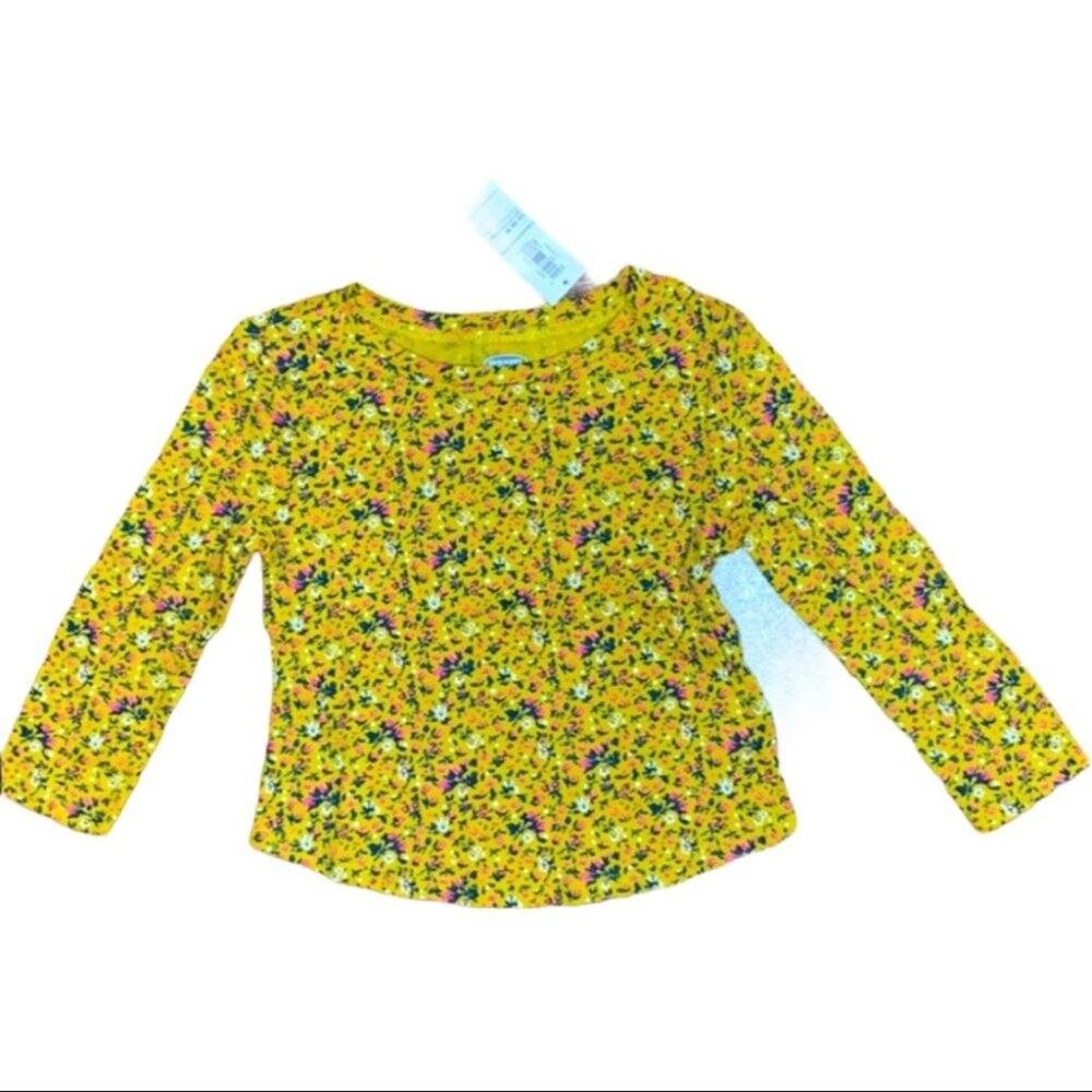 Old Navy 12-18 scoop neck floral long sleeve tee golden yellow pink NWT